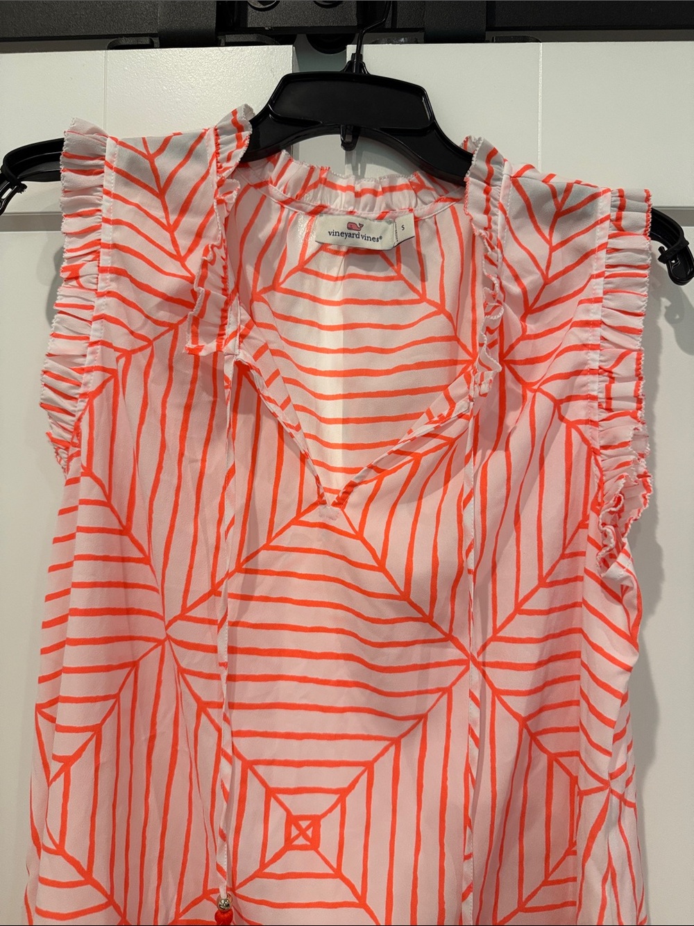 Vineyard Vines Coral & White Tassel Ruffle Tank Top - Picture 2 of 4